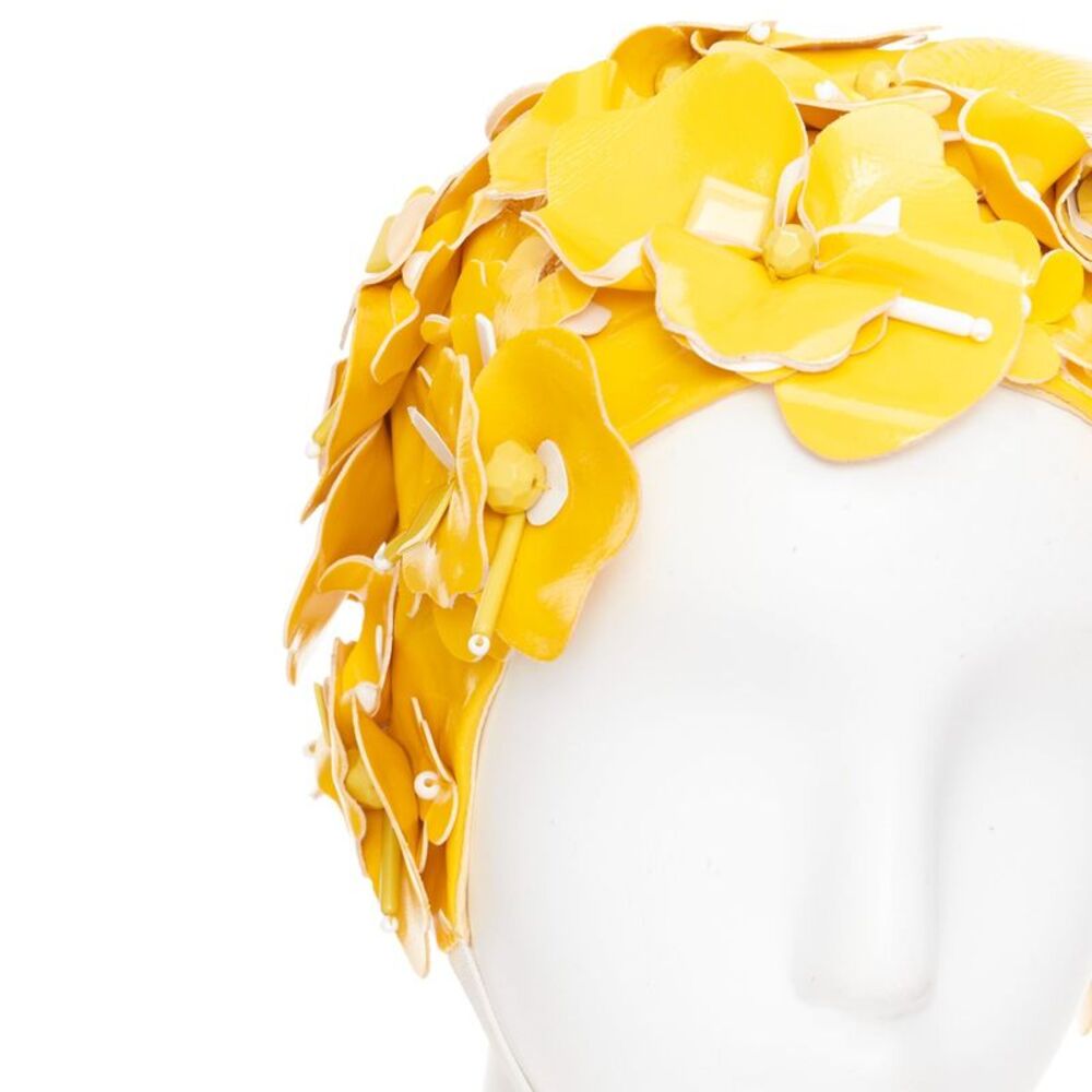 Miu Miu yellow patent leather petals beaded swim cap hat - Picture 8 of 9